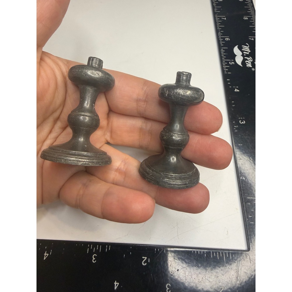 Vintage Peltro Italy Pewter Chess Pieces Pair Small Finials Decor